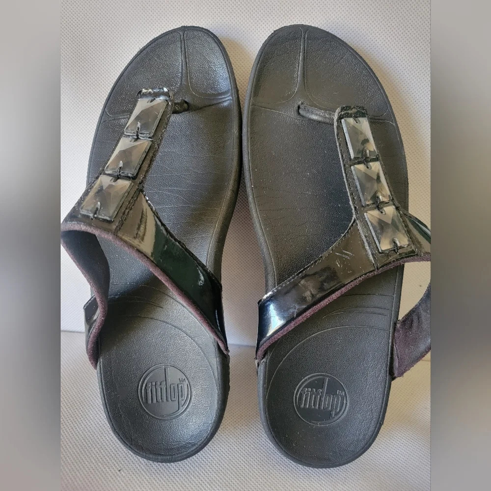 FITFLOP BLACK SANDALS WITH JEWEL DECORATION (sz 10) - Picture 5 of 6